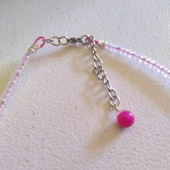 Pink & White Agate + Sugilite Choker Bib Necklace ~ Unique Feminine Girlie Boho - Picture 8 of 9